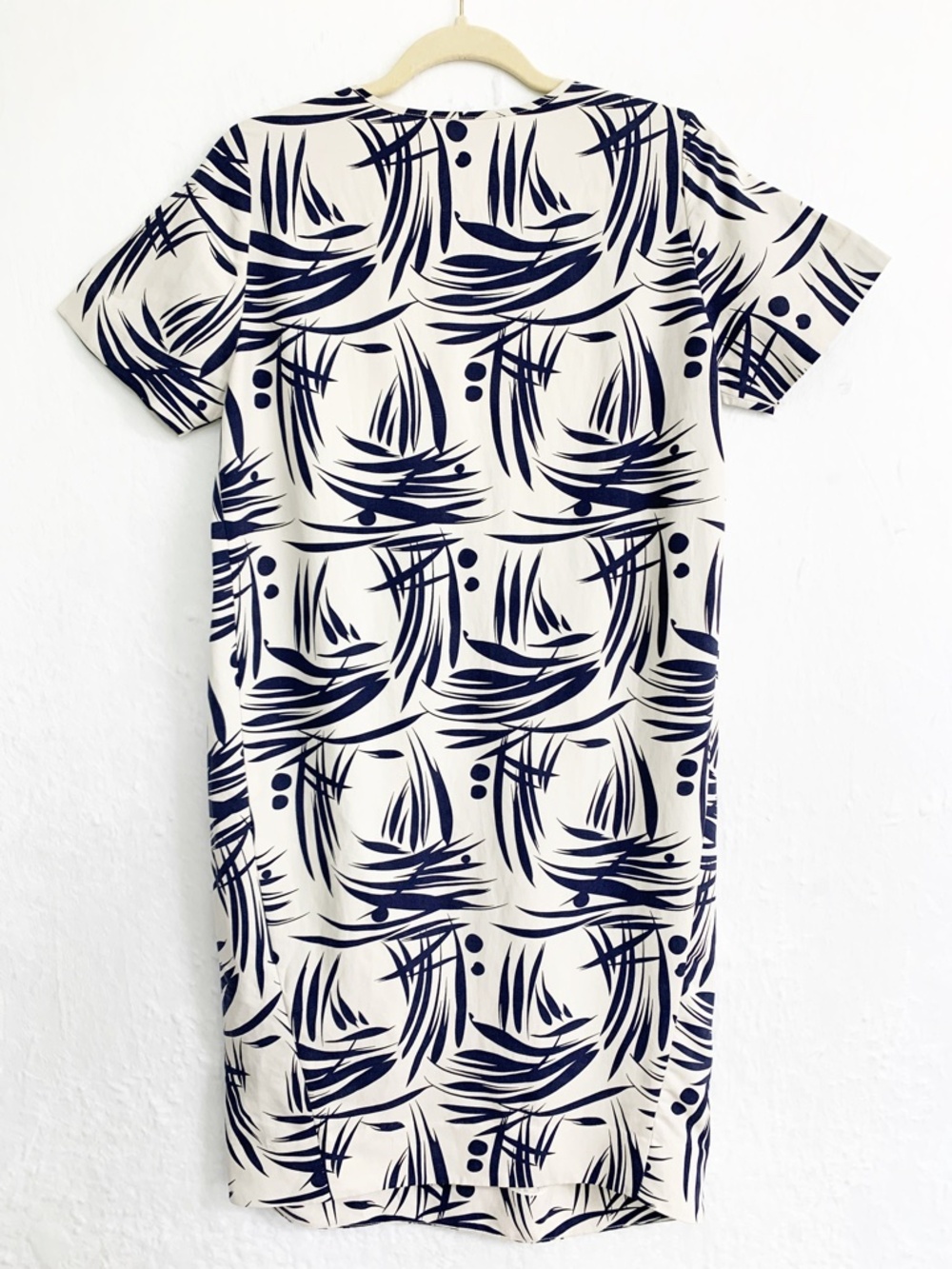 Pure Collection Silk Linen Cocoon Dress in Navy & Cream Bamboo Print Sz 4 - Picture 2 of 10